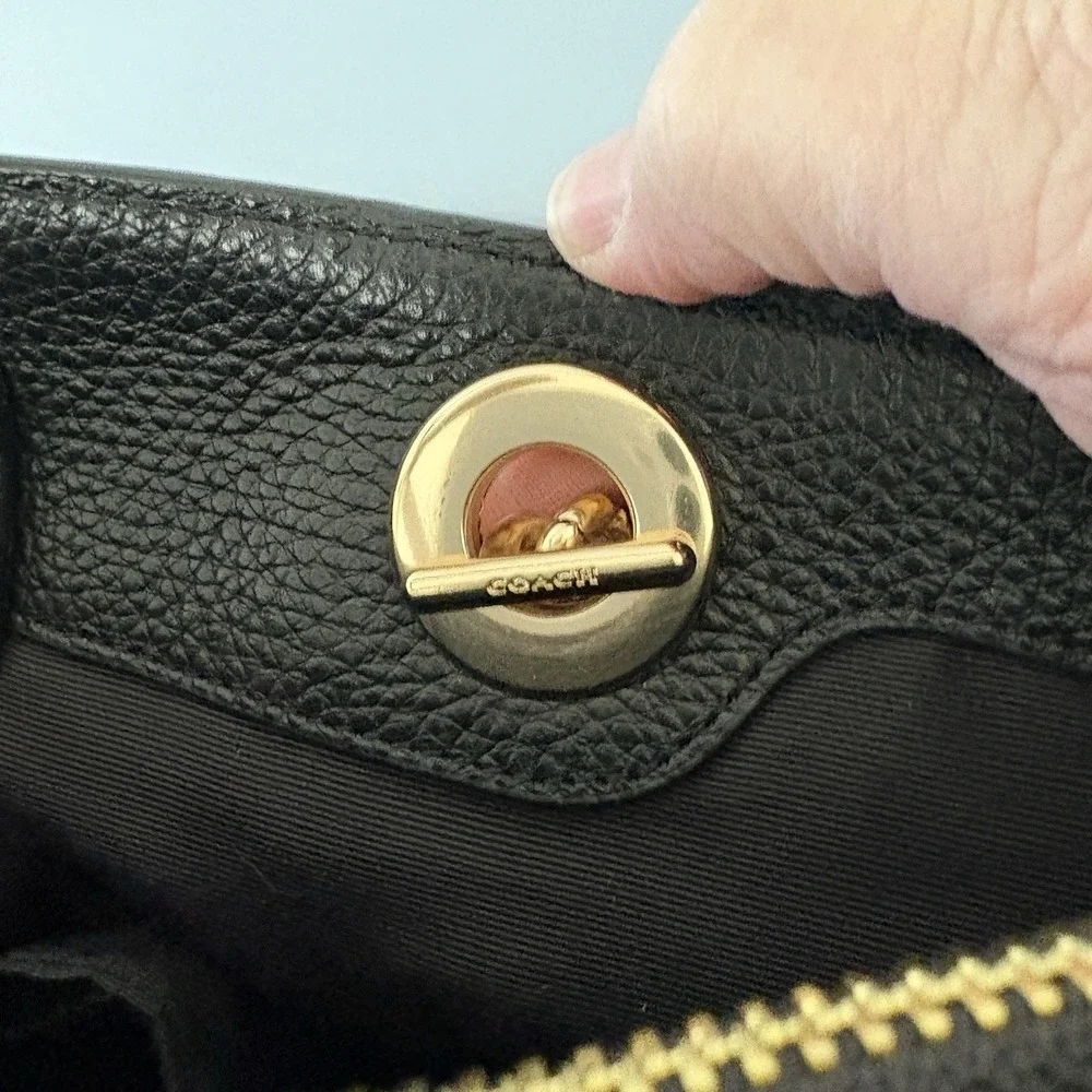 Coach Purse Brooke Chain Carryall Black Polished Pebble Leather EXCELLENT!